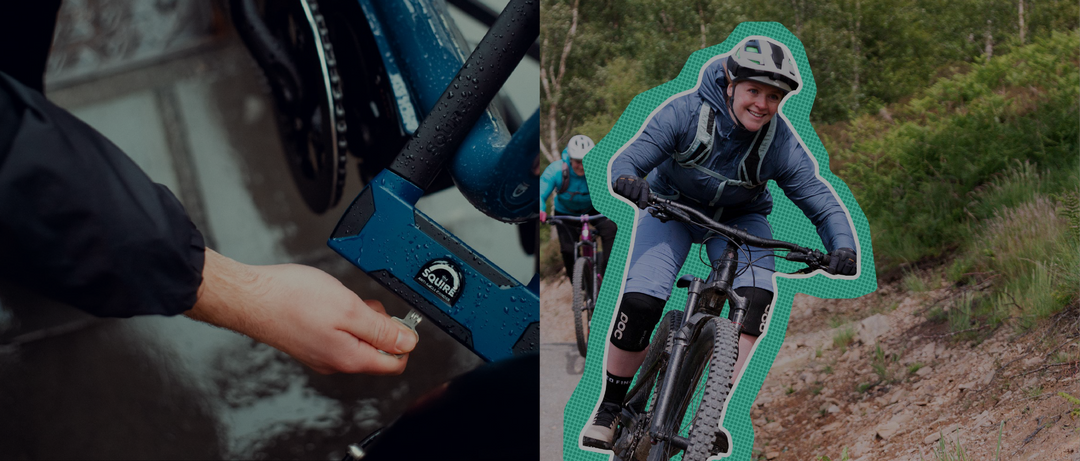 Person cycling and squire D16 bike lock